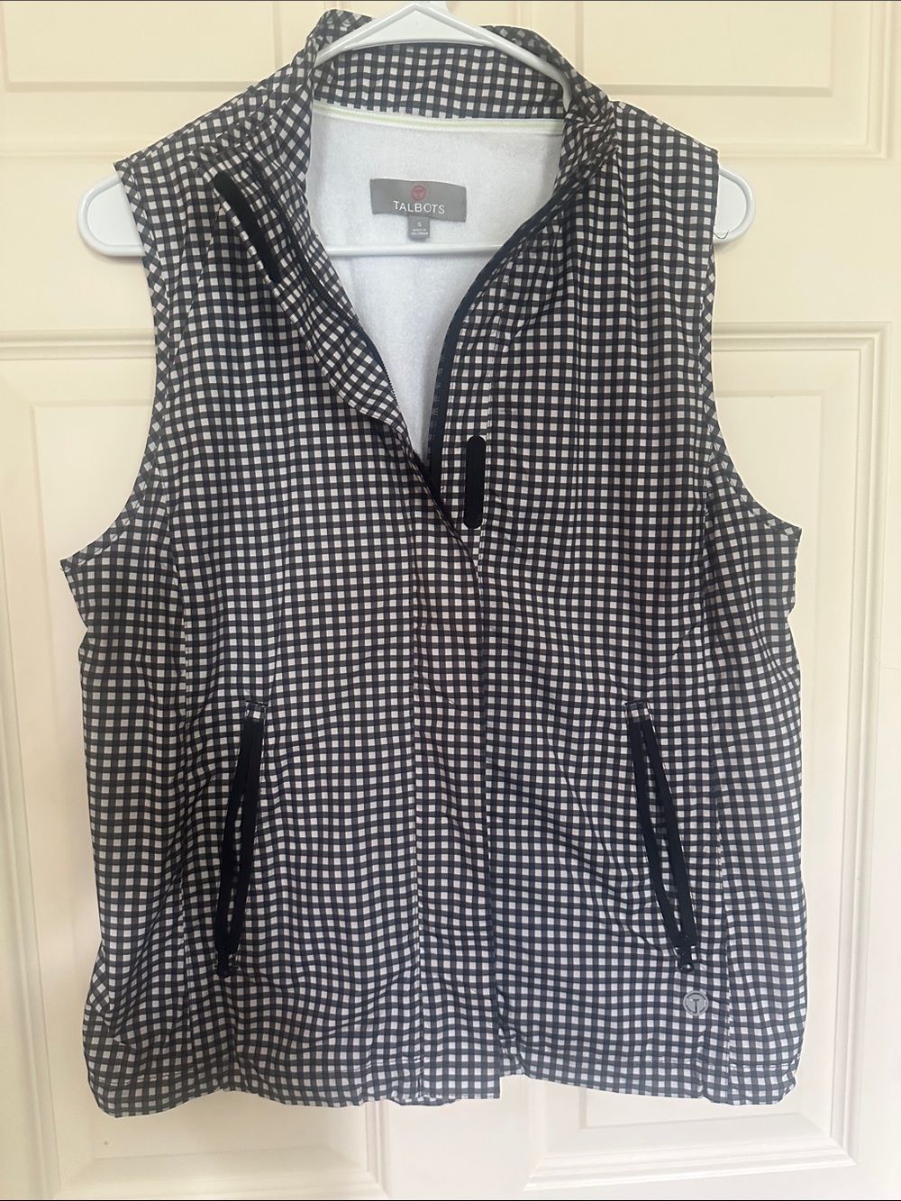 Talbots Black & White Gingham Zip-Front Vest